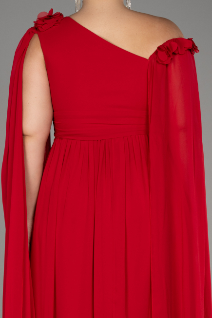 Red Slit Shawl Long Chiffon Plus Size Evening Dress ABU4002