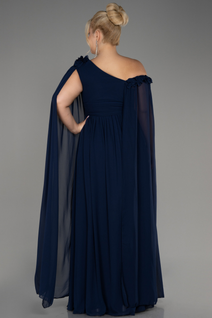 Navy Blue Slit Shawl Long Chiffon Plus Size Evening Dress ABU4002