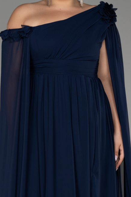 Navy Blue Slit Shawl Long Chiffon Plus Size Evening Dress ABU4002