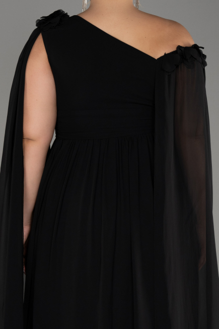 Black Slit Shawl Long Chiffon Plus Size Evening Dress ABU4002