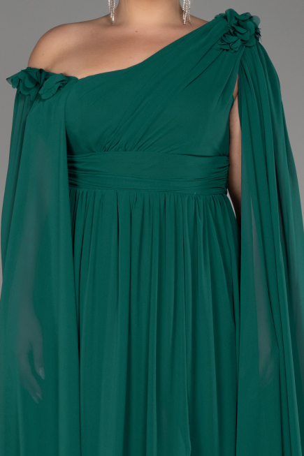 Emerald Green Slit Shawl Long Chiffon Plus Size Evening Dress ABU4002