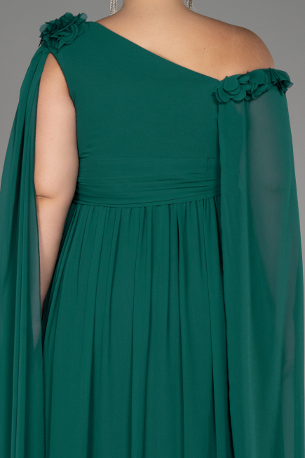 Emerald Green Slit Shawl Long Chiffon Plus Size Evening Dress ABU4002