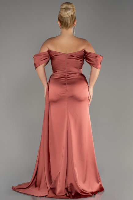 Light Brown Long Satin Plus Size Engagement Dress ABU3655