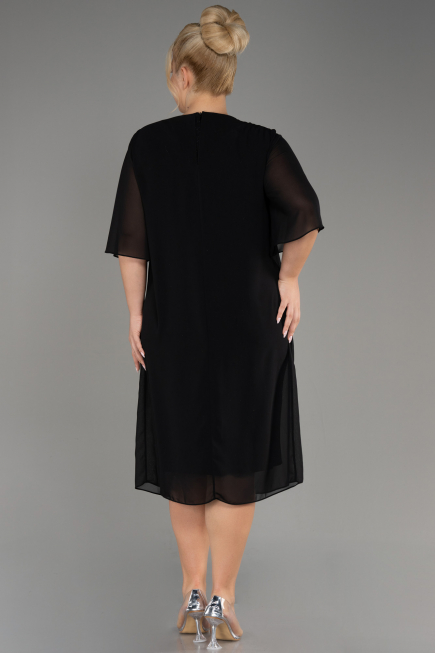 Black Short Sleeve Chiffon Midi Plus Size Evening Dress ABK2108