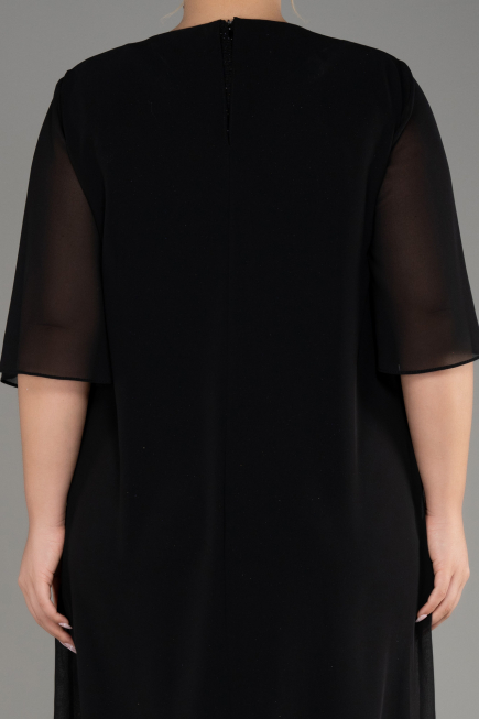 Black Short Sleeve Chiffon Midi Plus Size Evening Dress ABK2108