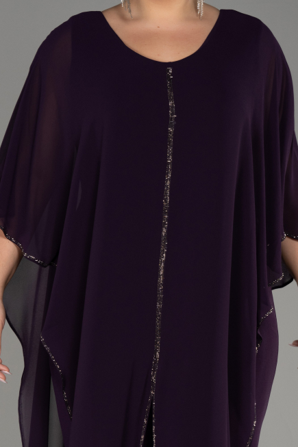 Dark Purple Chiffon Plus Size Cocktail Dress ABT112