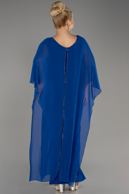 Sax Blue Chiffon Plus Size Cocktail Dress ABT112