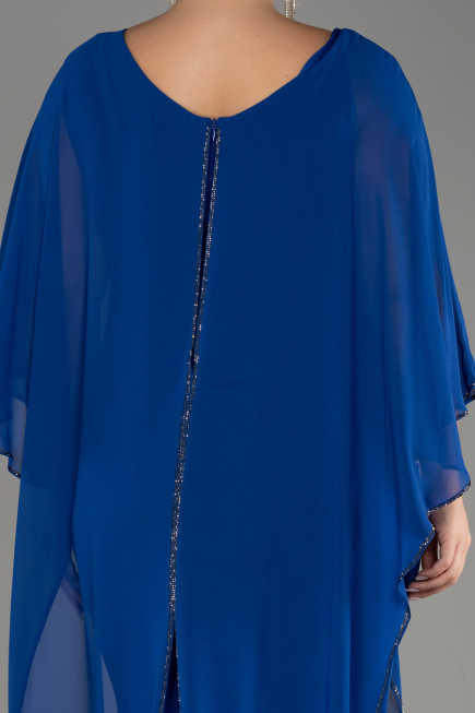 Sax Blue Chiffon Plus Size Cocktail Dress ABT112