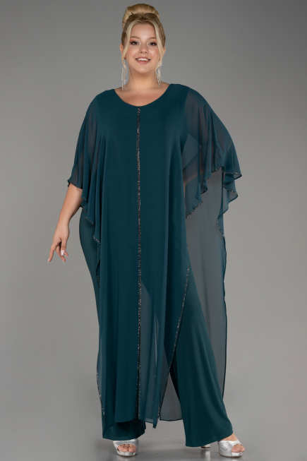 Emerald Green Chiffon Plus Size Cocktail Dress ABT112