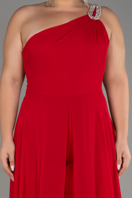 Red Chiffon Plus Size Evening Dress Jumpsuit ABT119