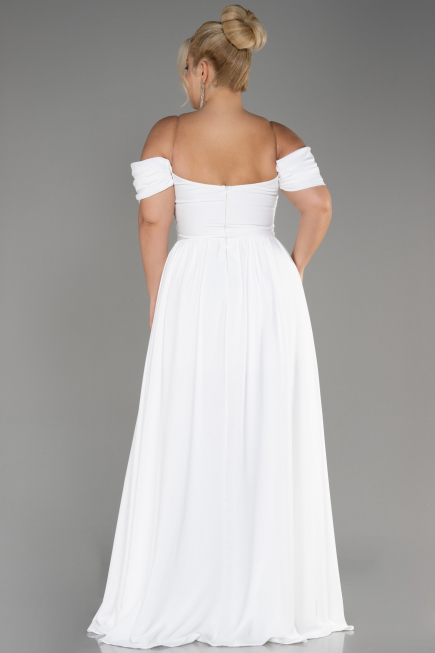 White Long Chiffon Plus Size Evening Dress ABU3738