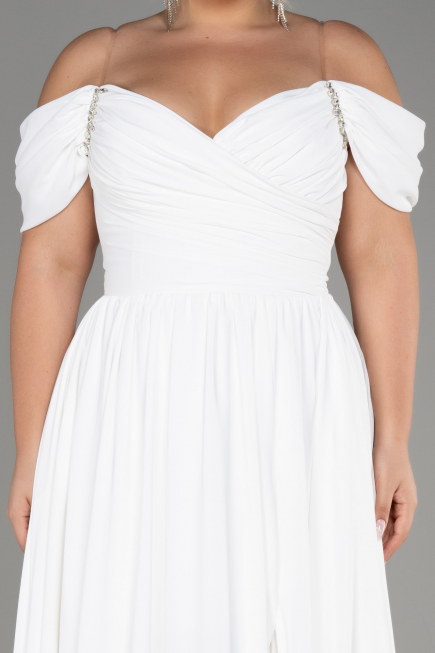 White Long Chiffon Plus Size Evening Dress ABU3738