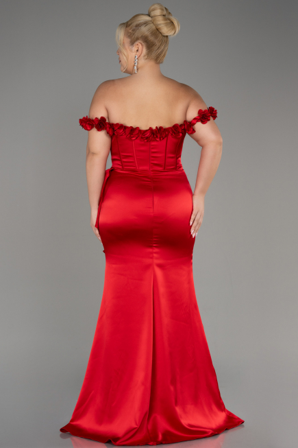 Red Long Satin Plus Size Evening Gown ABU4046
