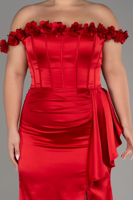 Red Long Satin Plus Size Evening Gown ABU4046