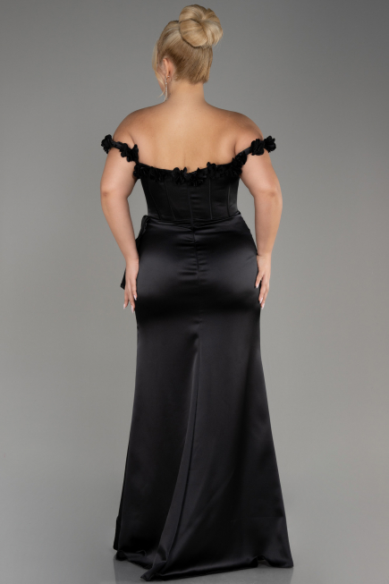 Black Long Satin Plus Size Evening Gown ABU4046