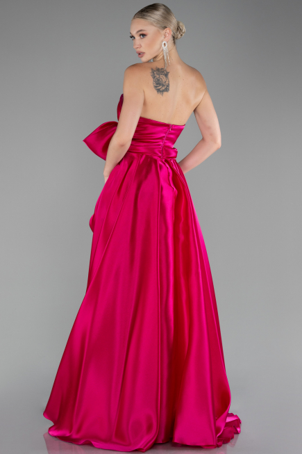 Fuchsia Long Satin Evening Dress ABU3674