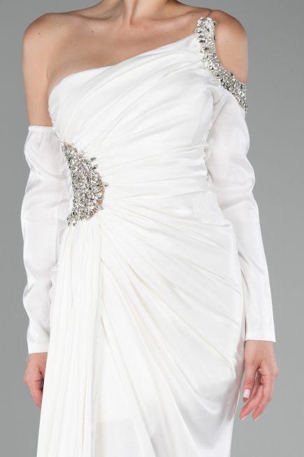 White One Sleeve Long Formal Evening Dress ABU3976
