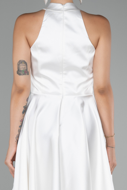 Short White Satin Party Dress ABK2112