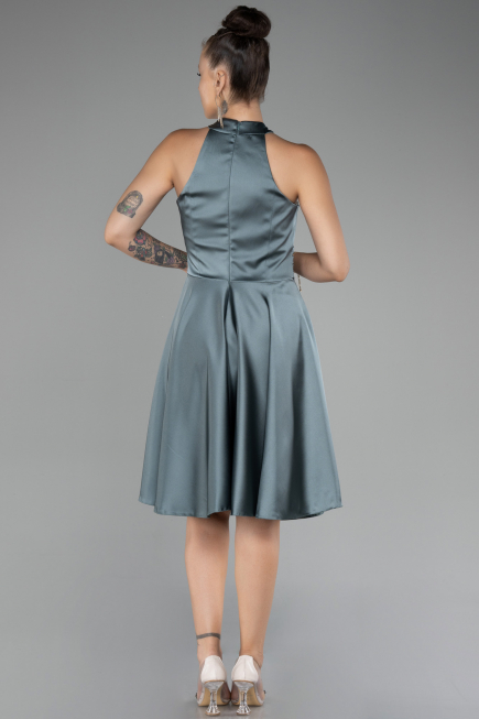 Short Turquoise Satin Party Dress ABK2112