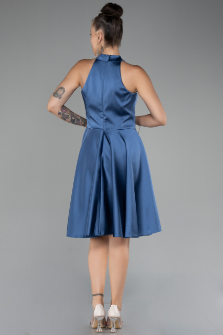 Short Indigo Satin Party Dress ABK2112