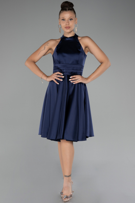 Short Navy Blue Satin Party Dress ABK2112