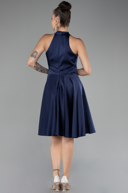 Short Navy Blue Satin Party Dress ABK2112