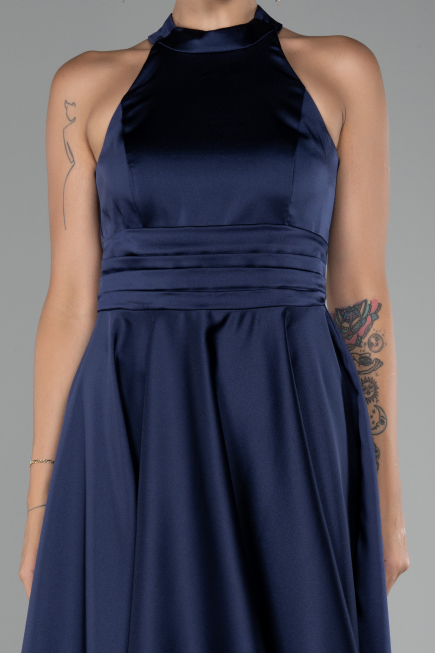 Short Navy Blue Satin Party Dress ABK2112