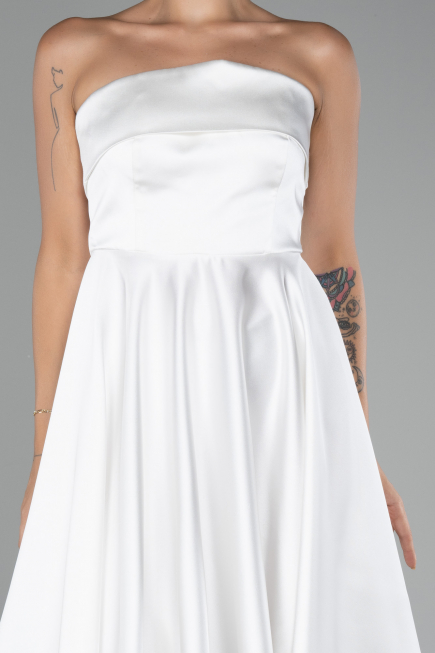 Short White Satin Cocktail Dress ABK2111