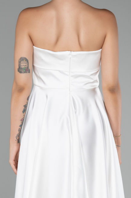 Short White Satin Cocktail Dress ABK2111