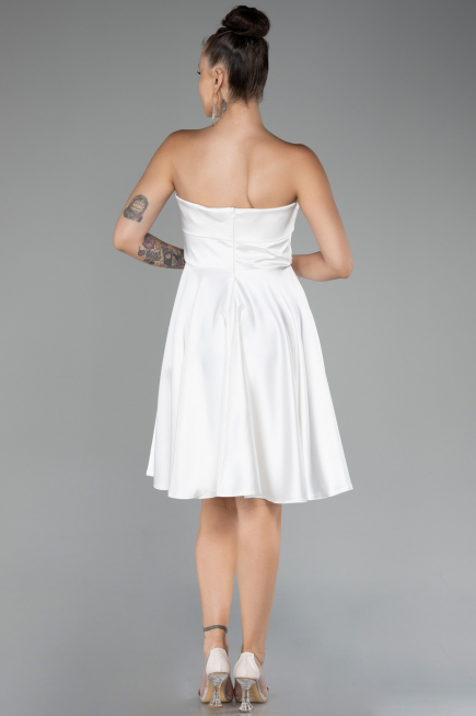 Short White Satin Cocktail Dress ABK2111