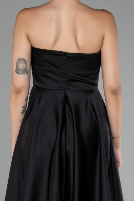 Short Black Satin Cocktail Dress ABK2111