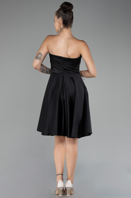 Short Black Satin Cocktail Dress ABK2111