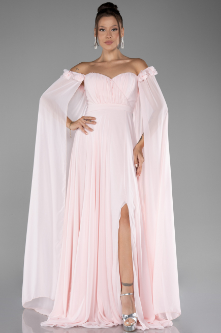 Powder Color Long Chiffon Evening Dress ABU3462