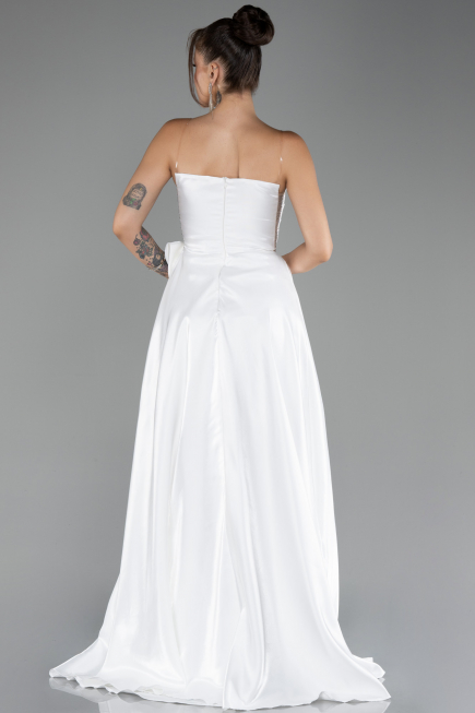 White Strapless Slit Long Ball Gown ABU4015
