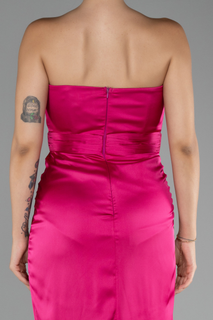 Fuchsia Strapless Slit Long Satin Prom Gown ABU4071
