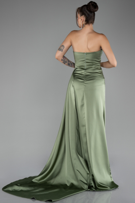Olive Drab Strapless Slit Long Satin Prom Gown ABU4093