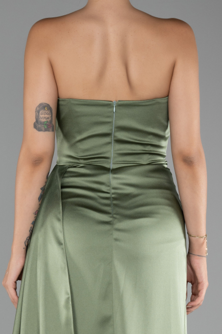 Olive Drab Strapless Slit Long Satin Prom Gown ABU4093