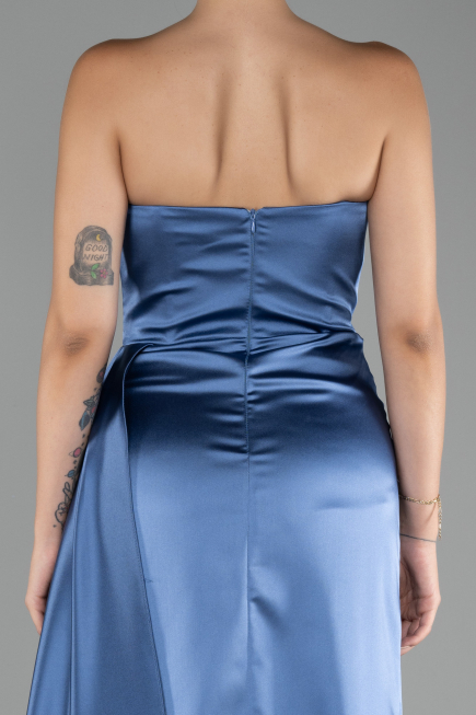 Indigo Strapless Slit Long Satin Prom Gown ABU4093