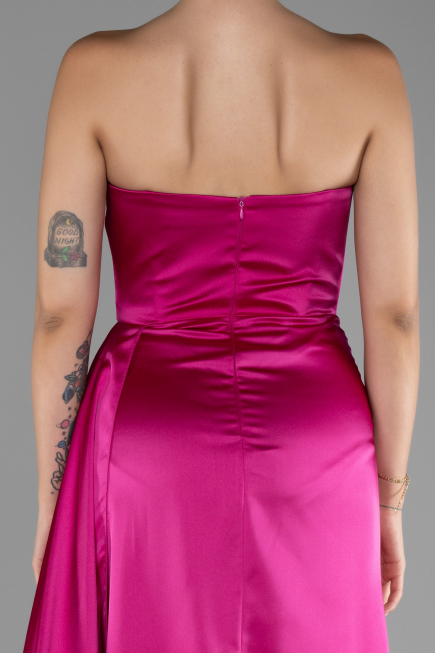 Fuchsia Strapless Slit Long Satin Prom Gown ABU4093