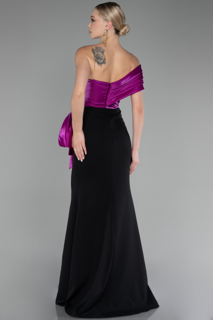 Fuchsia-Black One Shoulder Slit Long Mermaid Evening Gown ABU4115