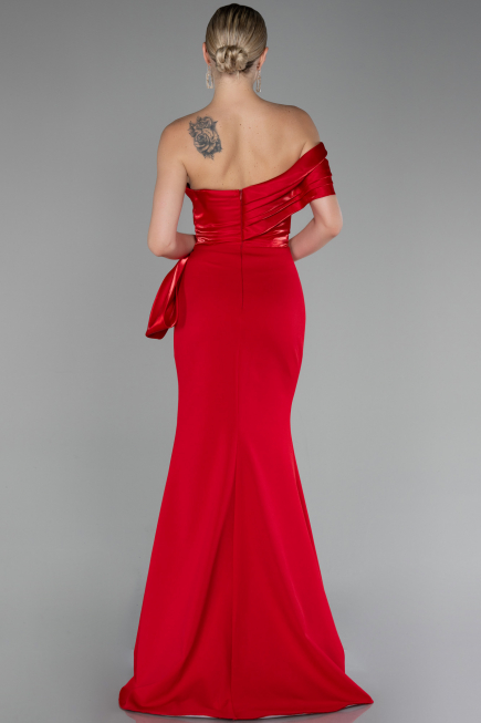 Red One Shoulder Slit Long Mermaid Evening Gown ABU4115