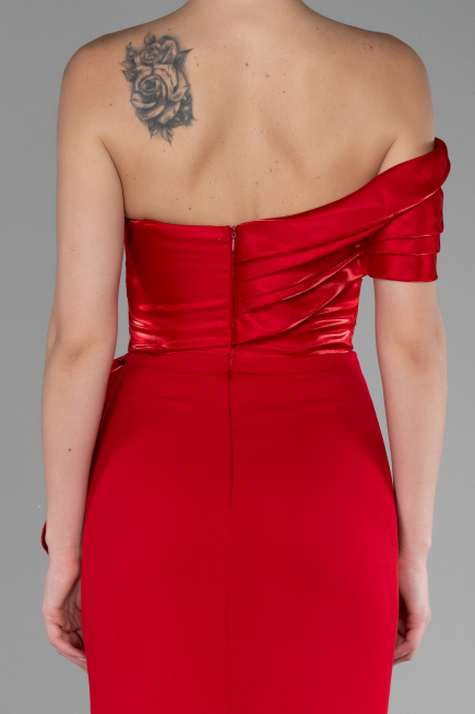 Red One Shoulder Slit Long Mermaid Evening Gown ABU4115