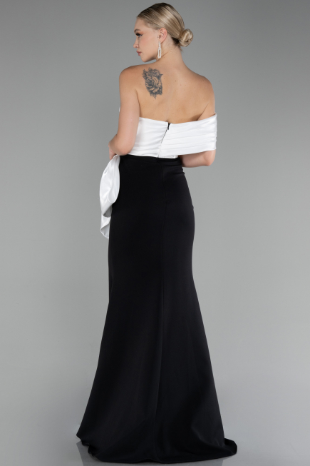 Black-White One Shoulder Slit Long Mermaid Evening Gown ABU4115