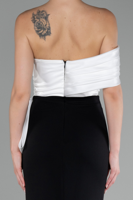 Black-White One Shoulder Slit Long Mermaid Evening Gown ABU4115