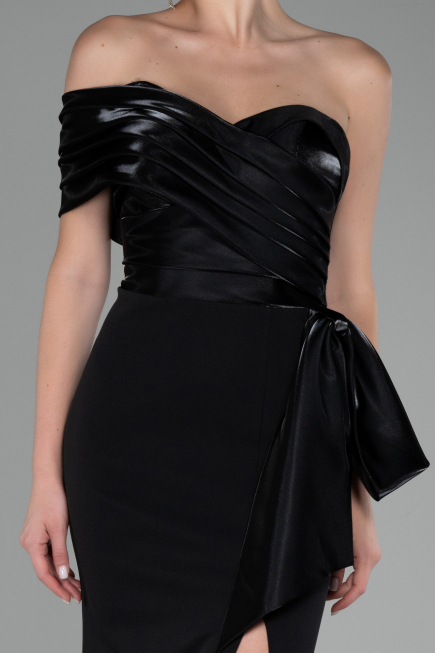 Black One Shoulder Slit Long Mermaid Evening Gown ABU4115