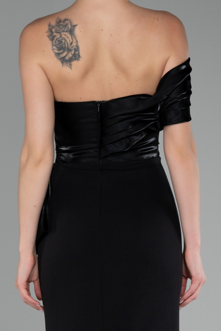 Black One Shoulder Slit Long Mermaid Evening Gown ABU4115