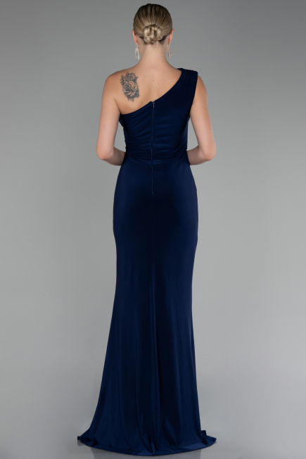 Navy Blue One Shoulder Slit Long Evening Dress ABU4116