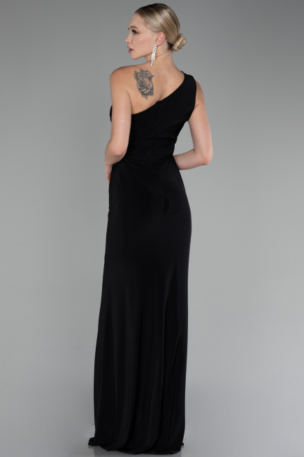 Black One Shoulder Slit Long Evening Dress ABU4116