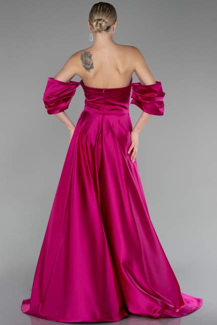 Fuchsia Strapless Long Satin Prom Gown ABU4132