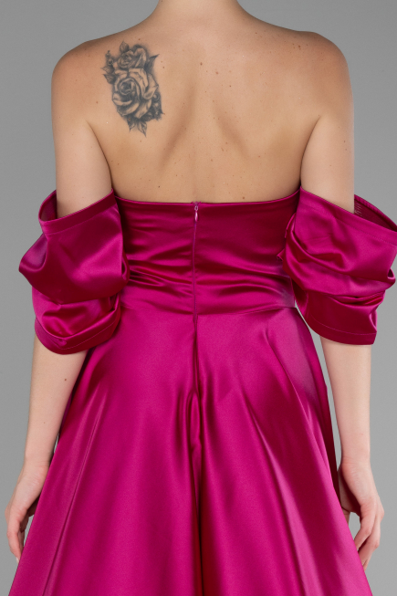 Fuchsia Strapless Long Satin Prom Gown ABU4132